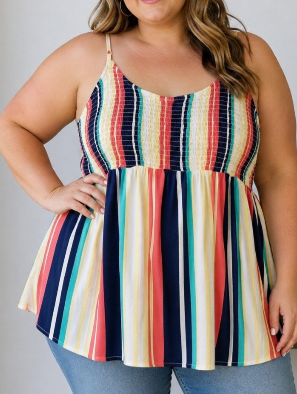 Torrid smocked tank top striped colorful beachy resortwear hippie 3X